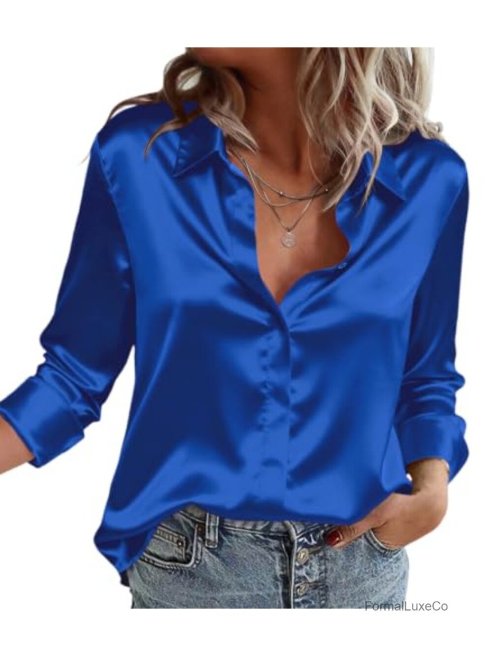 Satin Blouse Long Sleeve Button Down Silk Work Tunic Top